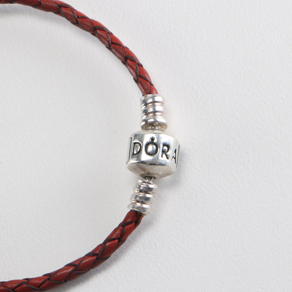 Sterling Silver Leather Pandora Budai Nazar Boncuk Peace Charm Bracelet