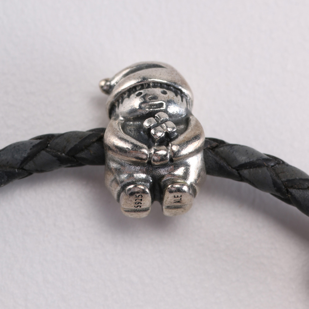 Sterling Silver Braided Leather Pandora Christmas Charm Bracelet