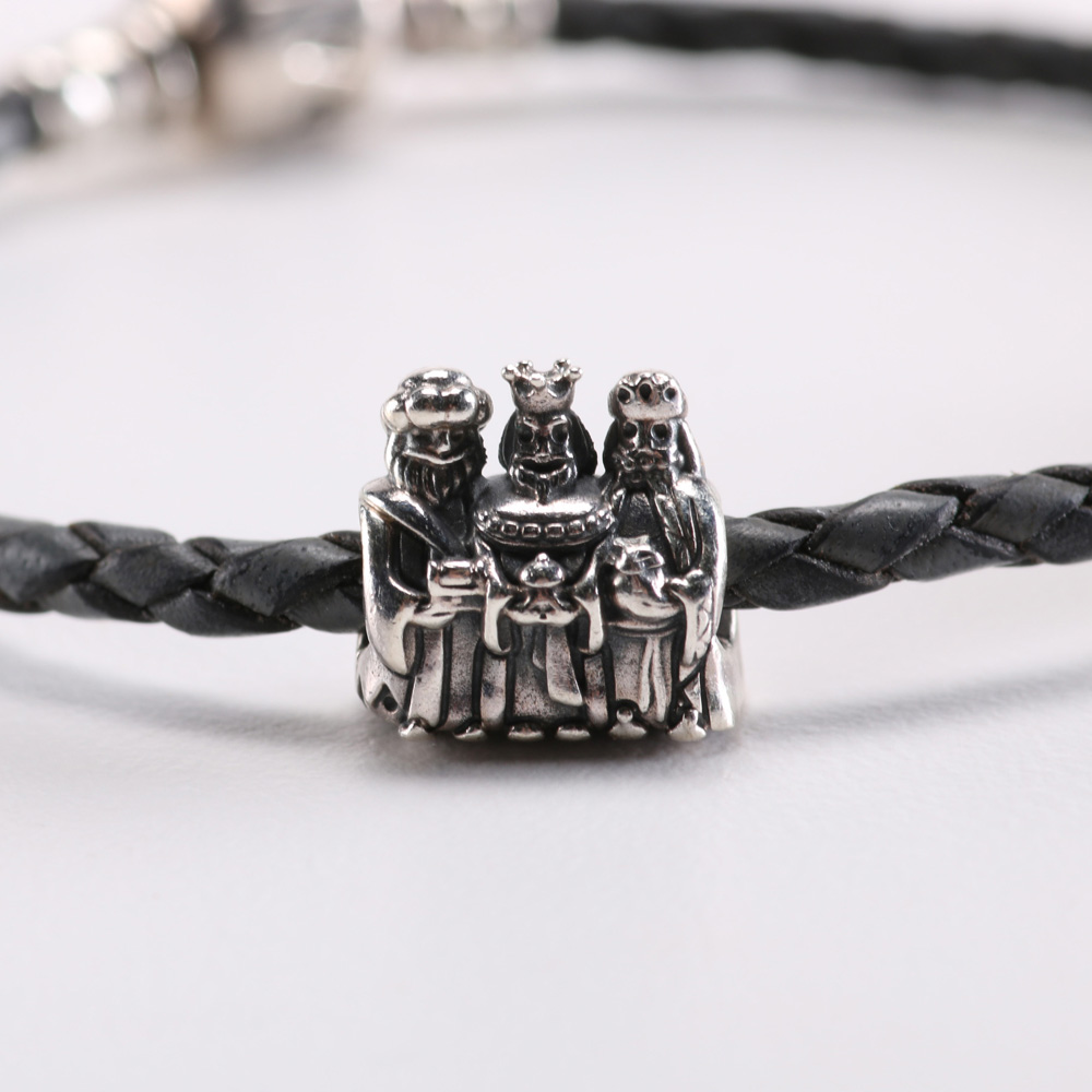 Sterling Silver Braided Leather Pandora Christmas Charm Bracelet