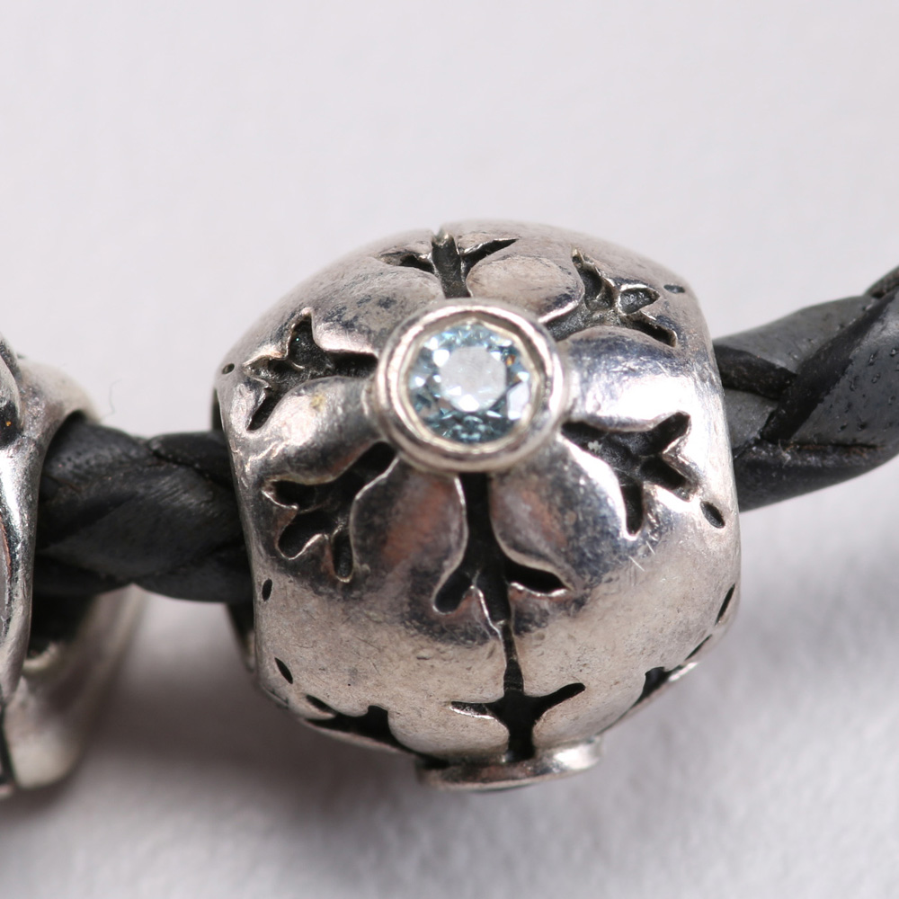 Sterling Silver Braided Leather Pandora Christmas Charm Bracelet