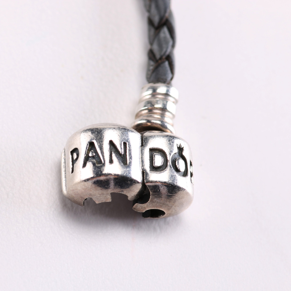 Sterling Silver Braided Leather Pandora Christmas Charm Bracelet