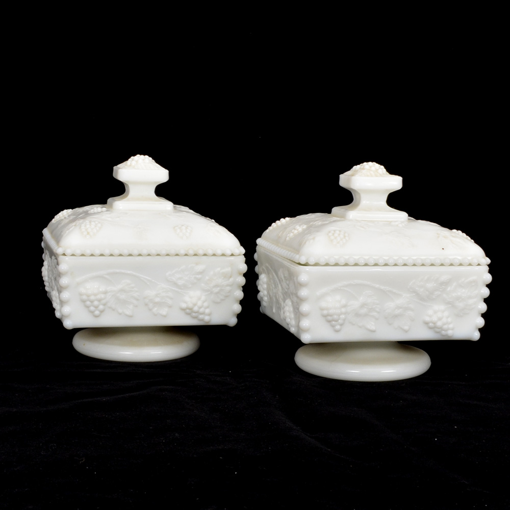 Vintage Milk Glass Dish Pair