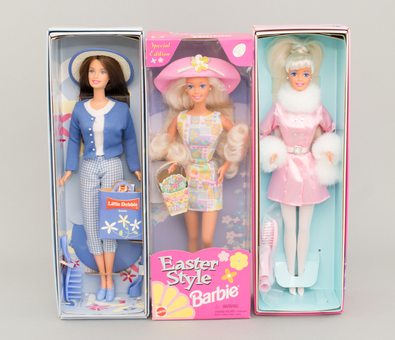 Collectible Barbie Dolls in Boxes including a 1999 Krissy Baby Layette and Little Debbie Dolls