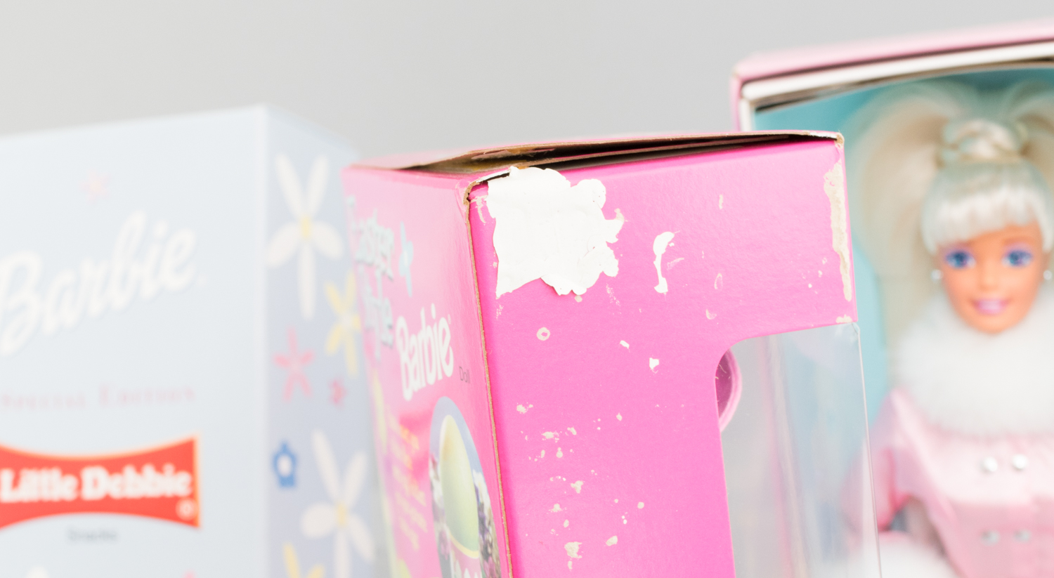 Collectible Barbie Dolls in Boxes including a 1999 Krissy Baby Layette and Little Debbie Dolls