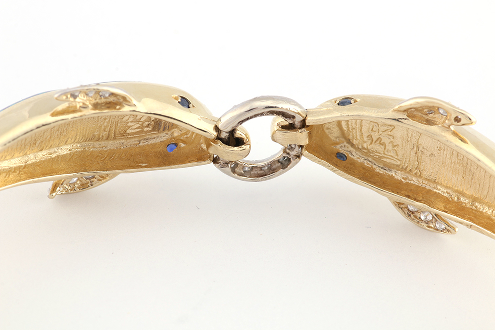 14K Yellow Gold Diamond Sapphire Opal Dolphin Bracelet