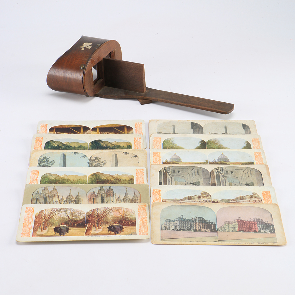 Vintage Handheld Stereoscope and Cards Gathering