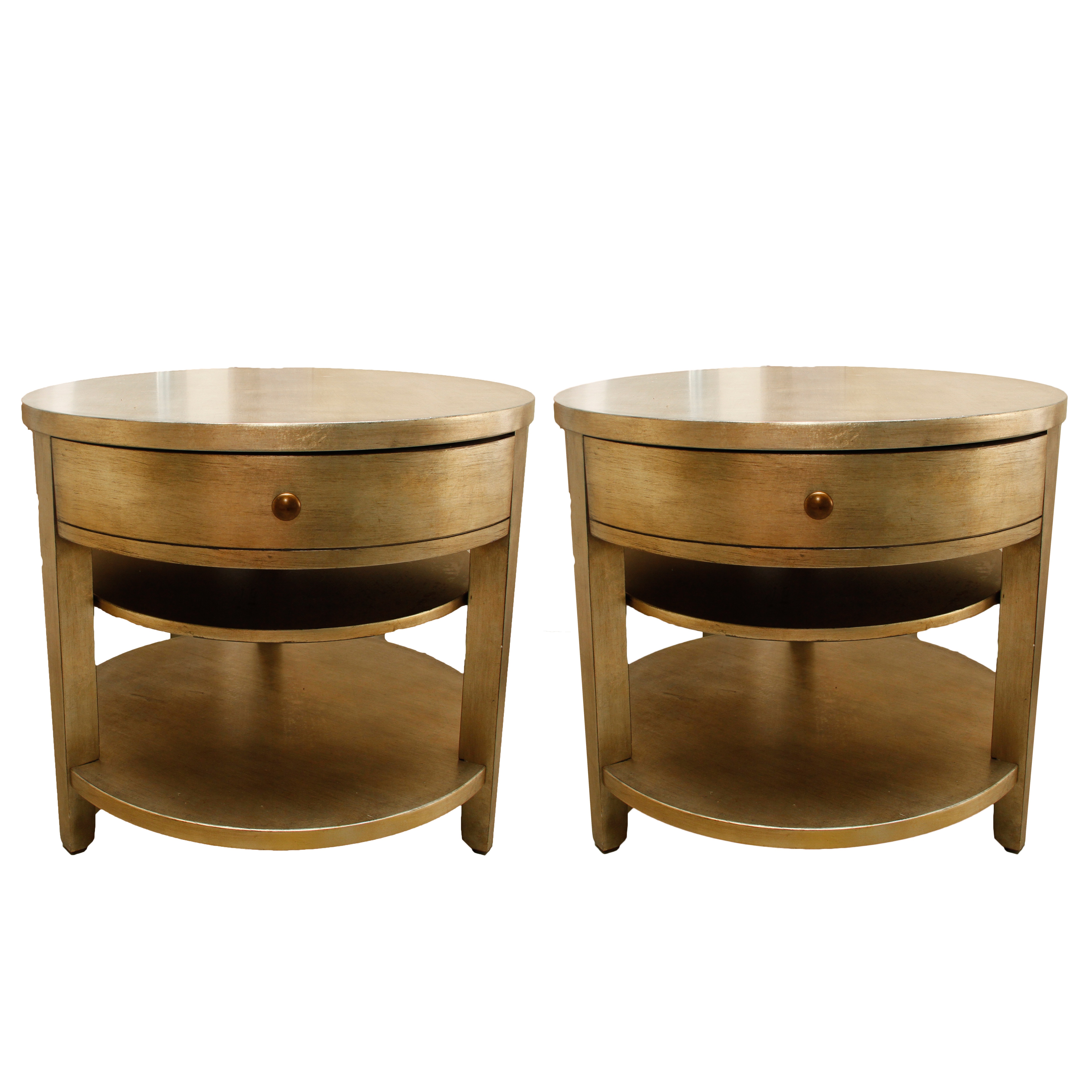 Pair of Contemporary Round Metallic End Tables