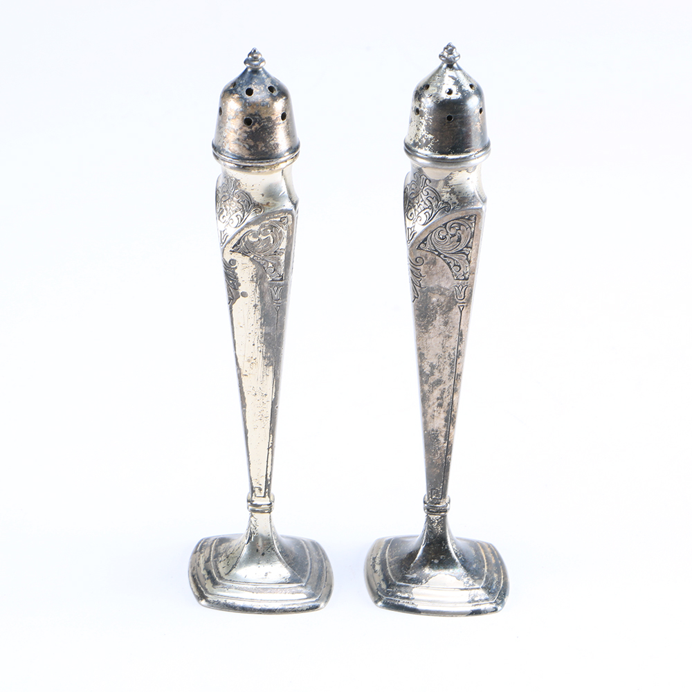 Antique Pewter Astor Poole Salt and Pepper Shakers in the "Cortez" Pattern