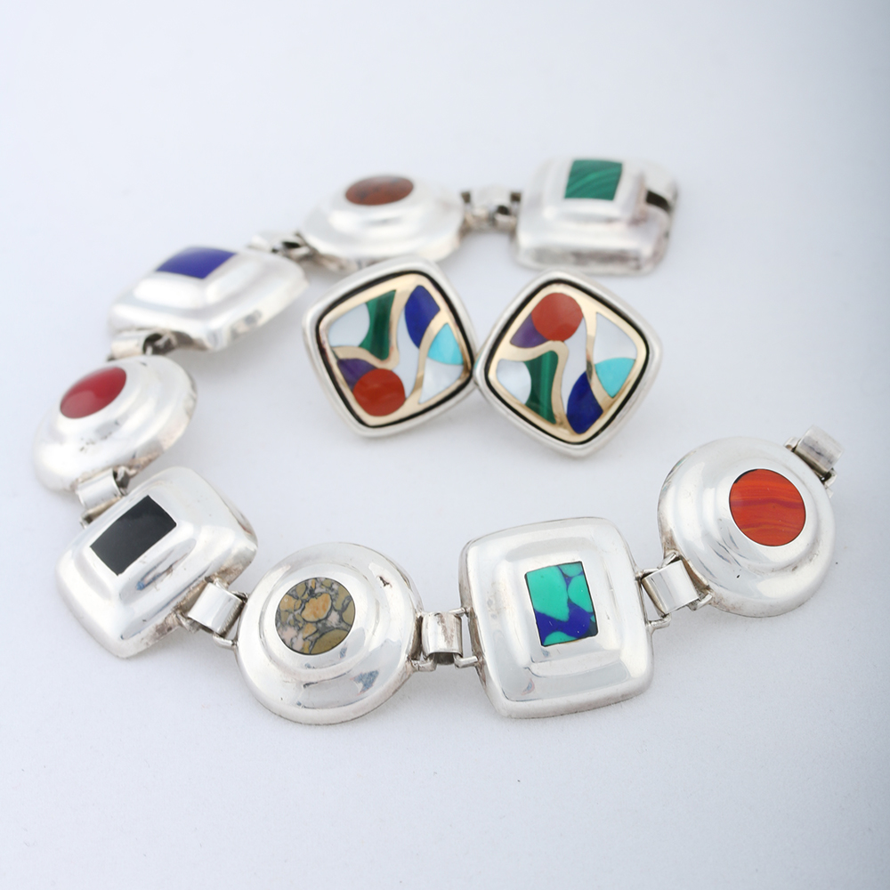 Sterling Silver Stone Demi Parure Including Asch Grossbardt