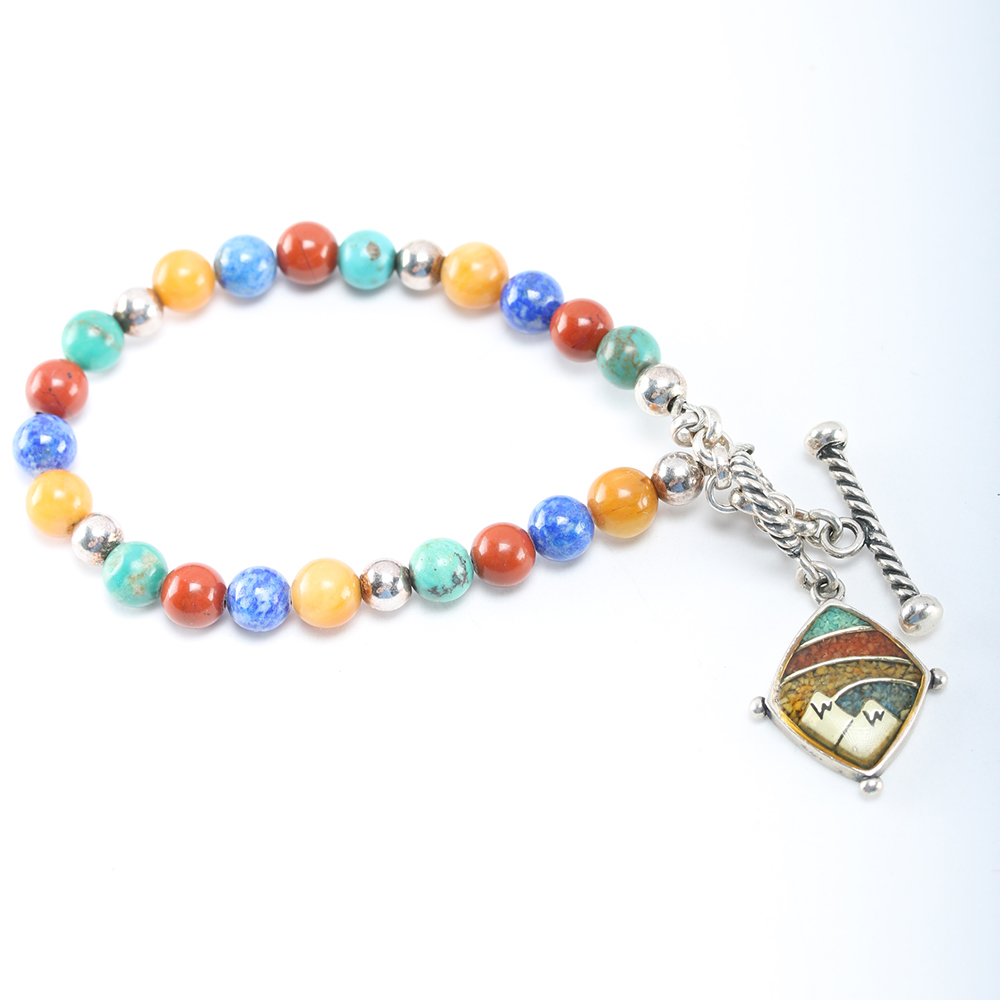 Turquoise Quartz and Denim Lapis Lazuli Beaded Bracelet