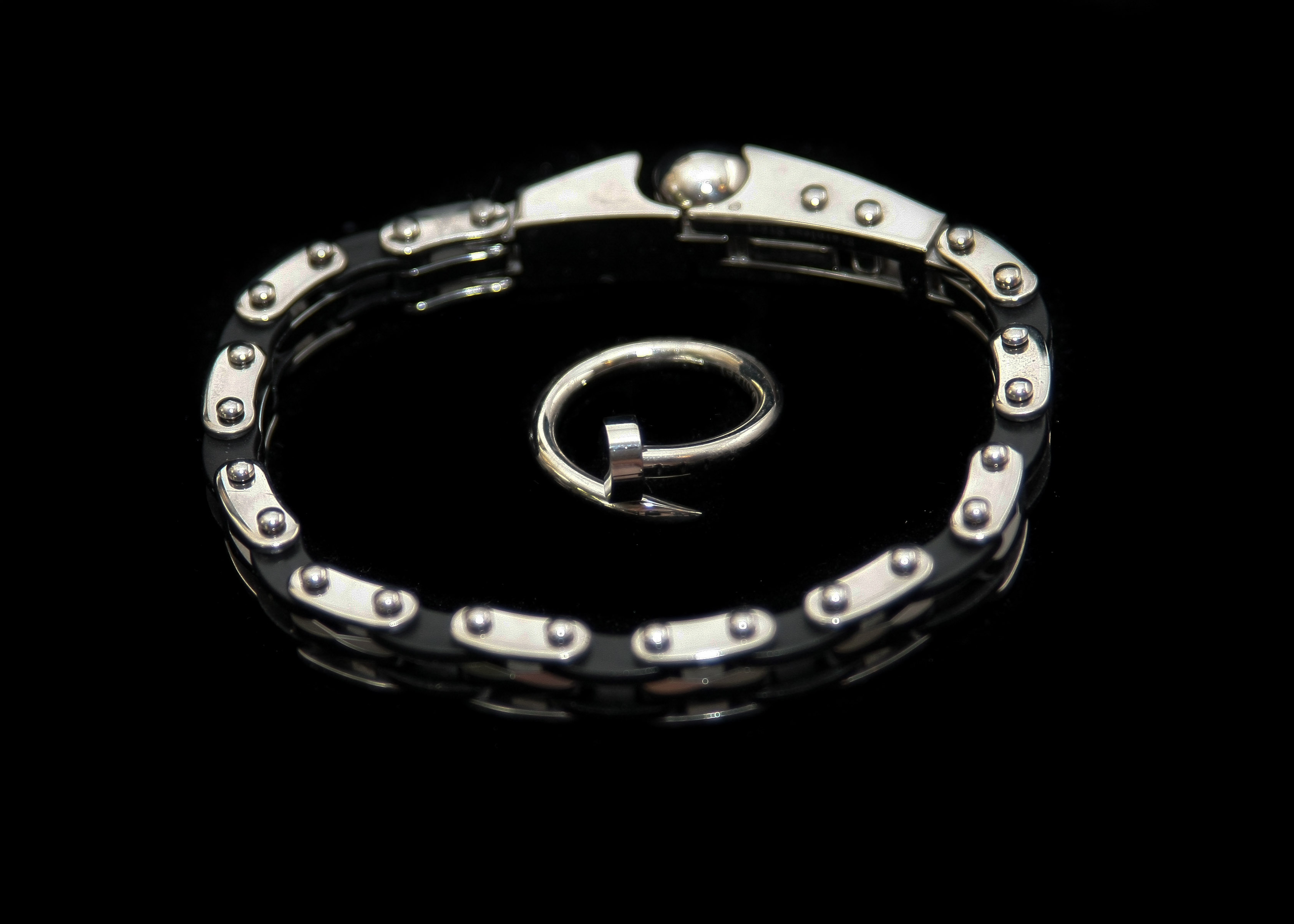 Stainless Steel and Leather Bracelet and Nail Ring
