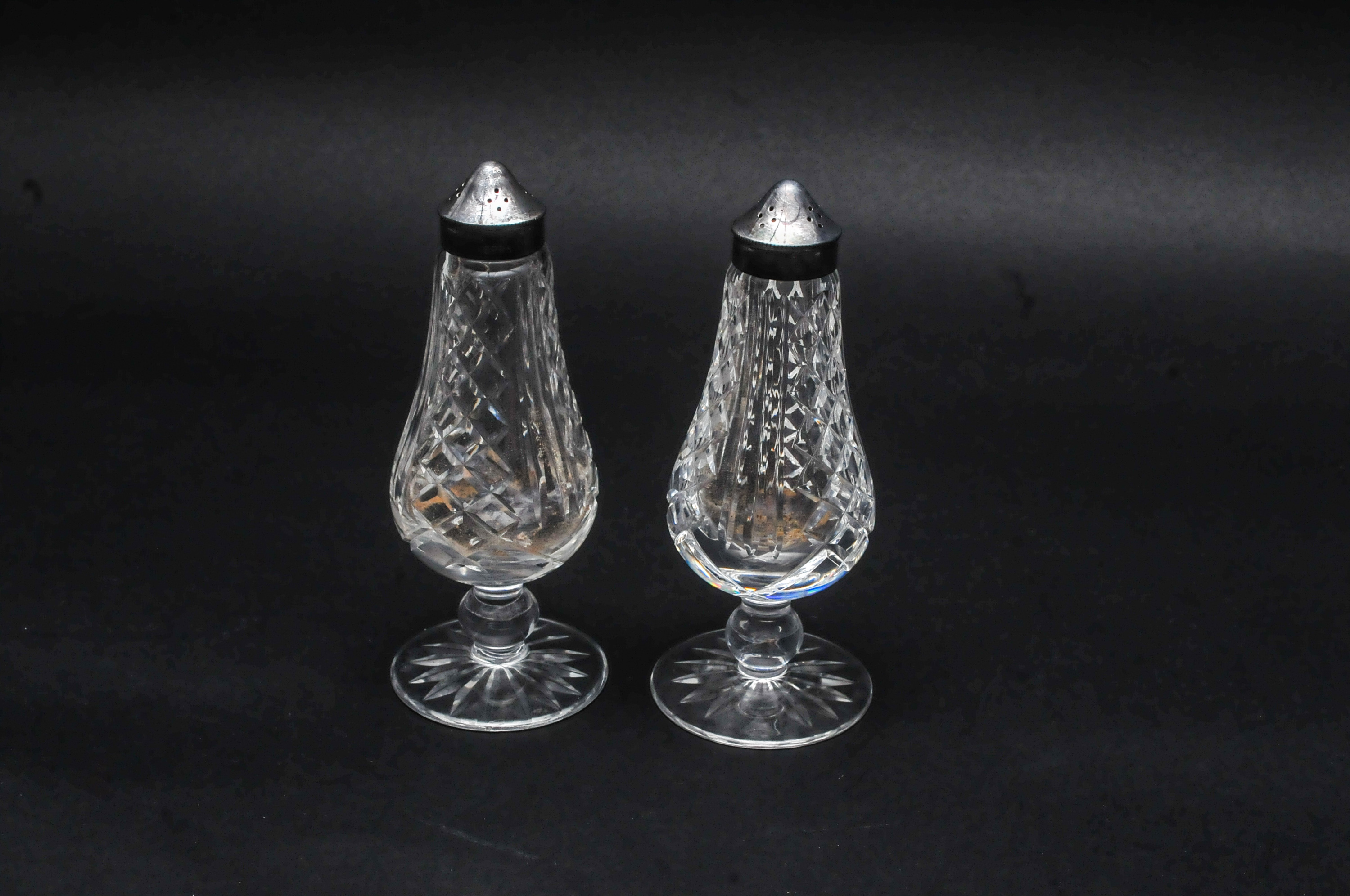 Pair of Waterford Salt and Pepper Shakers with Sterling Tops