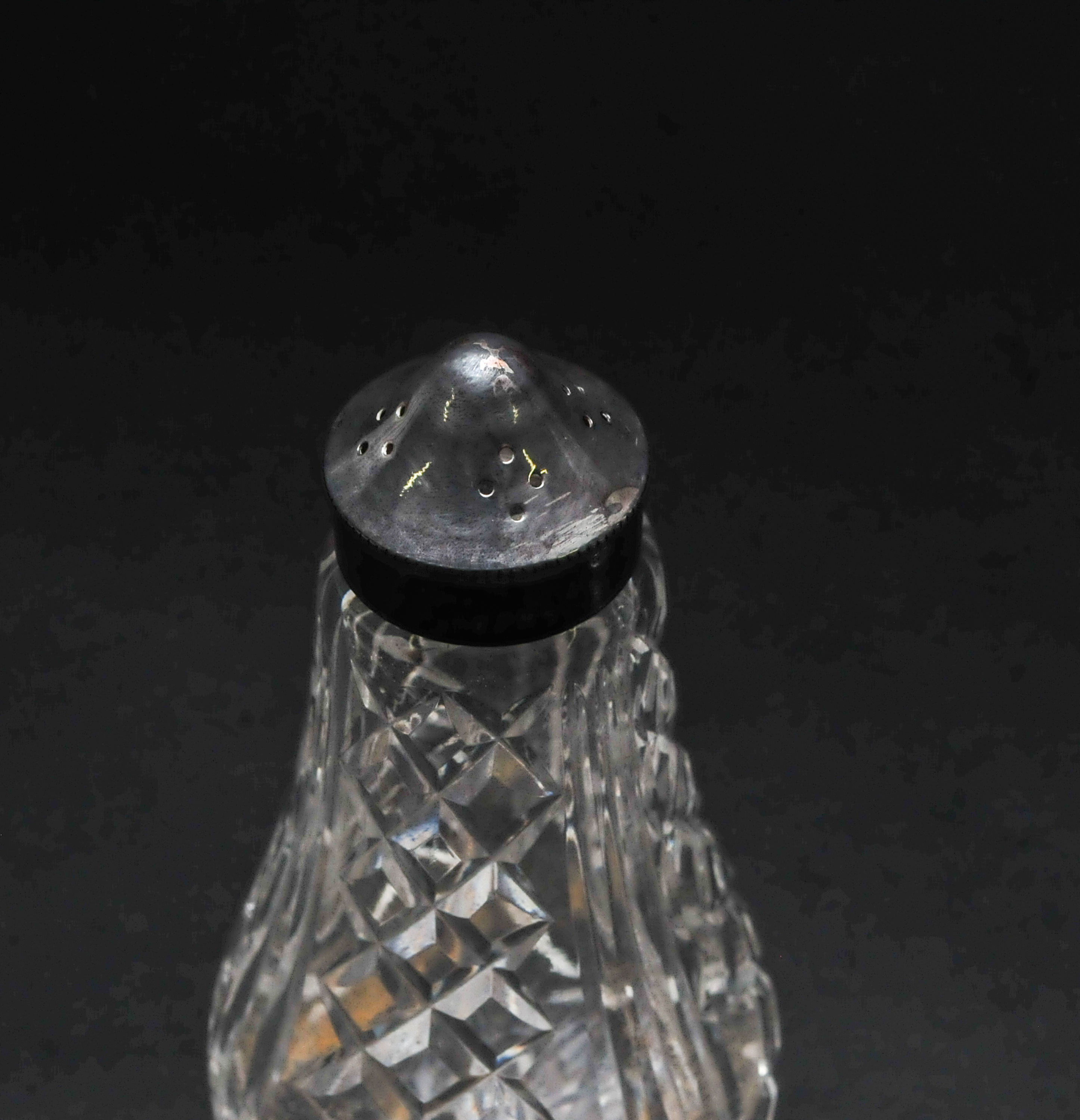 Pair of Waterford Salt and Pepper Shakers with Sterling Tops