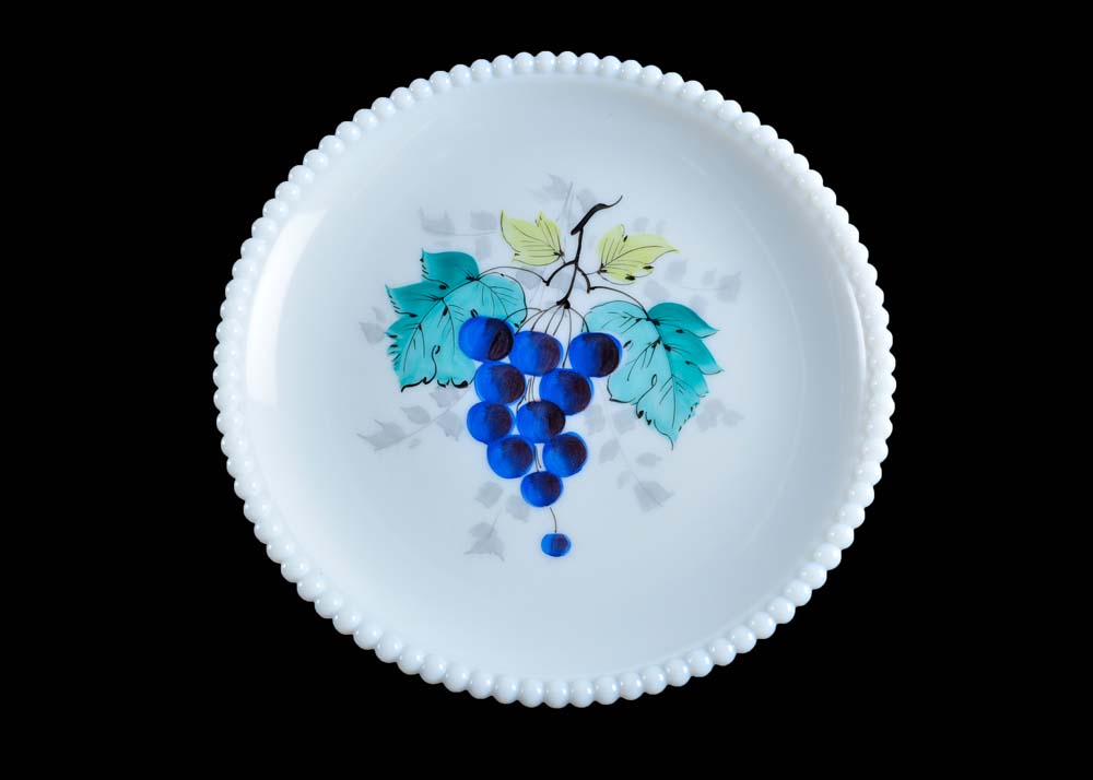 Set of Painted Milk Glass Plates