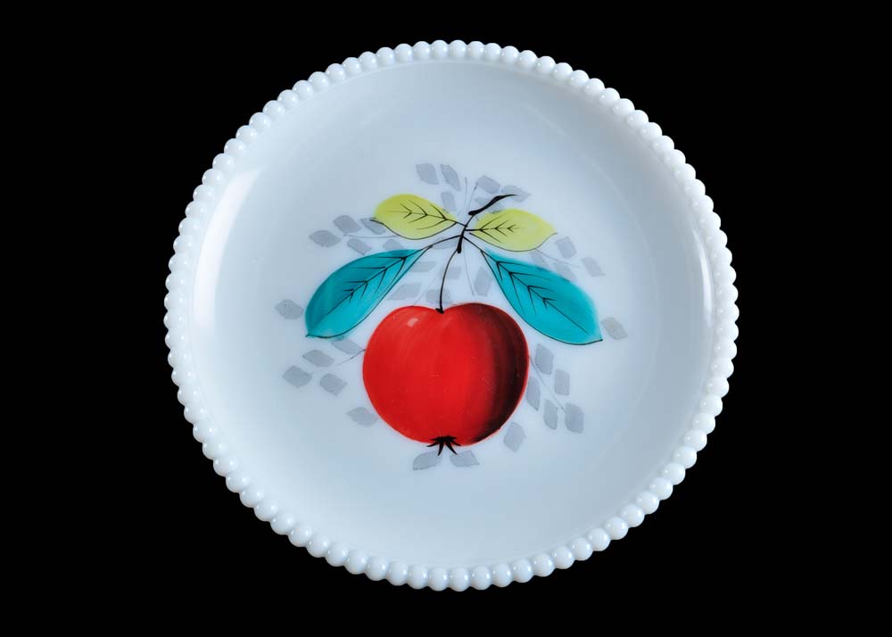 Set of Painted Milk Glass Plates