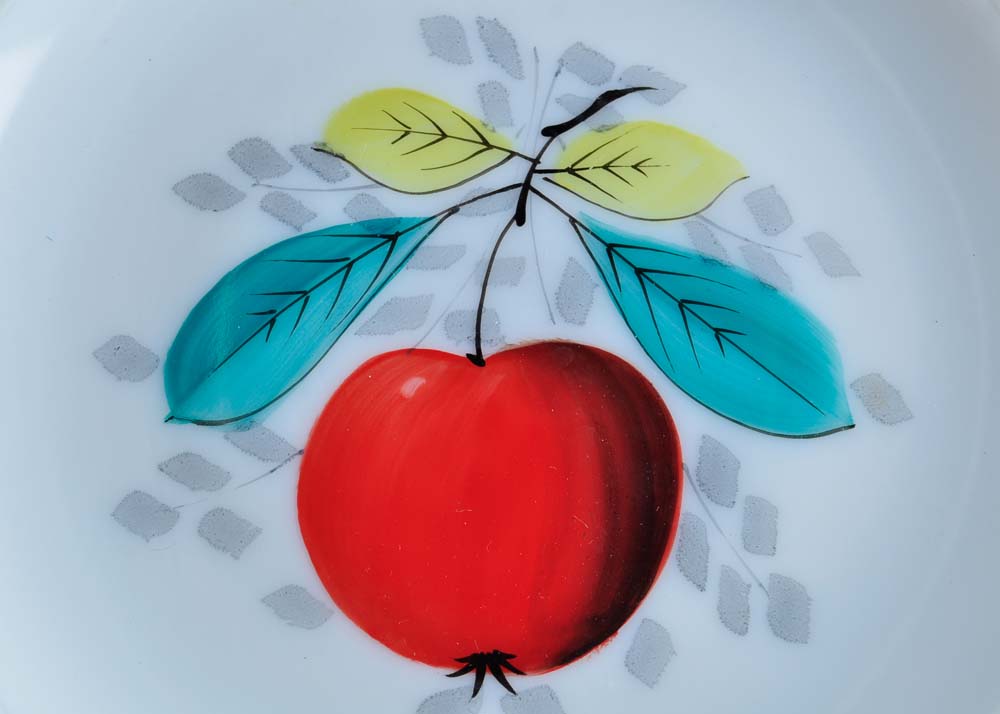 Set of Painted Milk Glass Plates