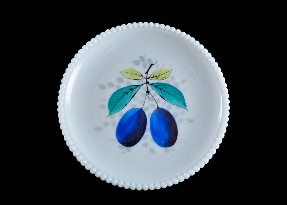 Set of Painted Milk Glass Plates