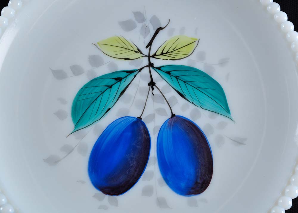 Set of Painted Milk Glass Plates