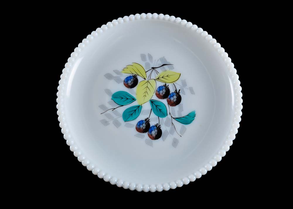 Set of Painted Milk Glass Plates