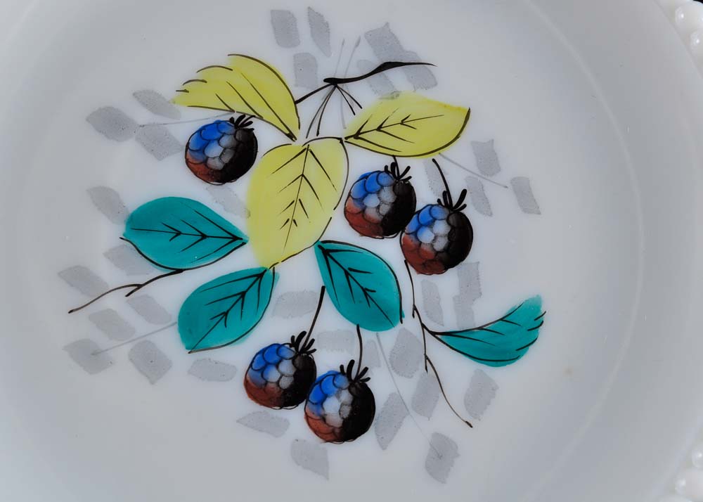 Set of Painted Milk Glass Plates