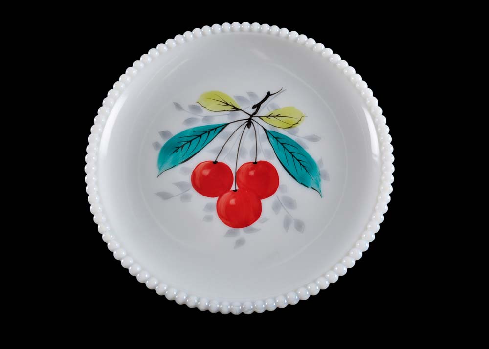 Set of Painted Milk Glass Plates