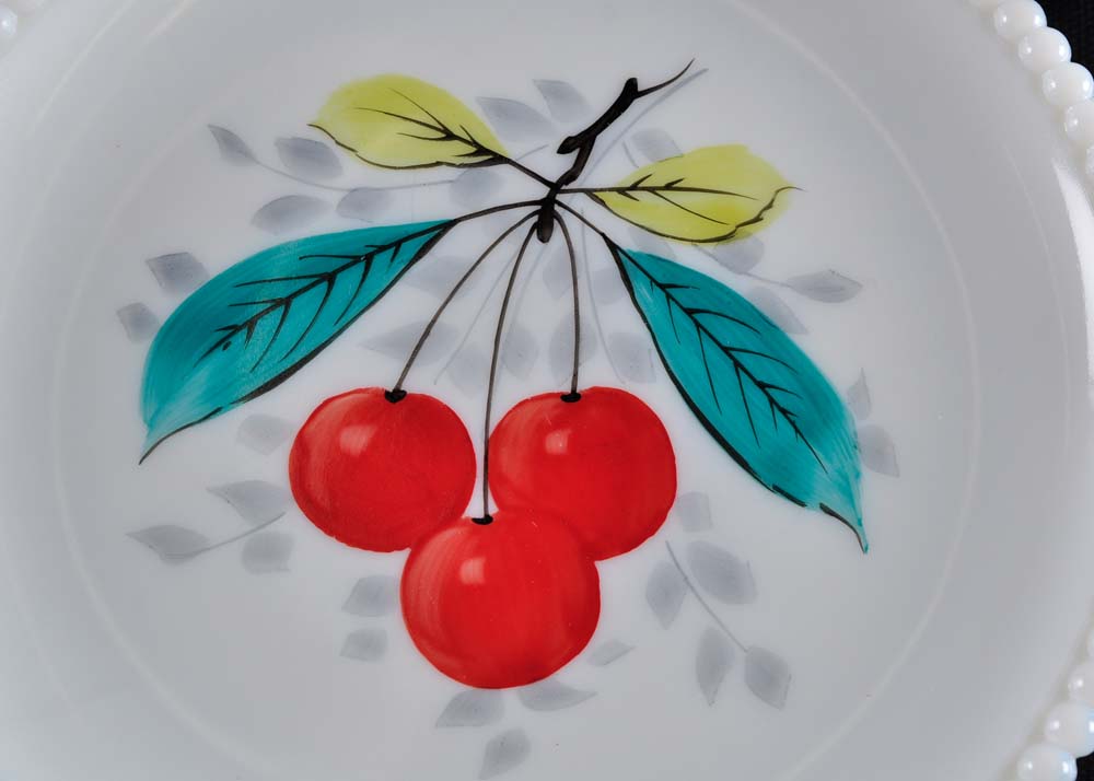 Set of Painted Milk Glass Plates