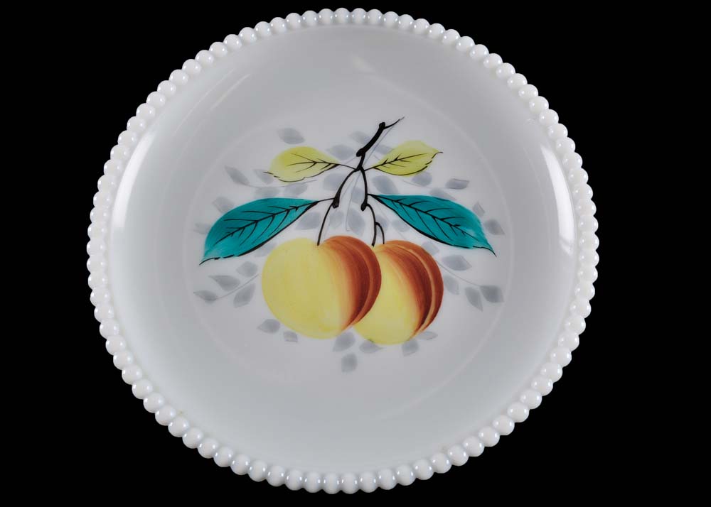 Set of Painted Milk Glass Plates