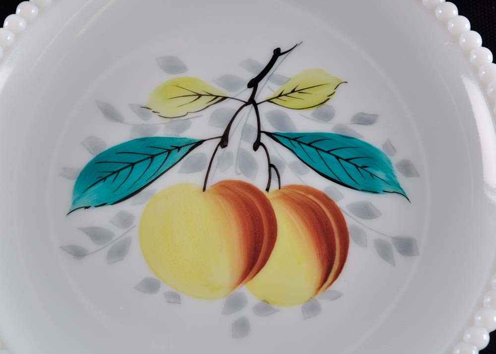 Set of Painted Milk Glass Plates