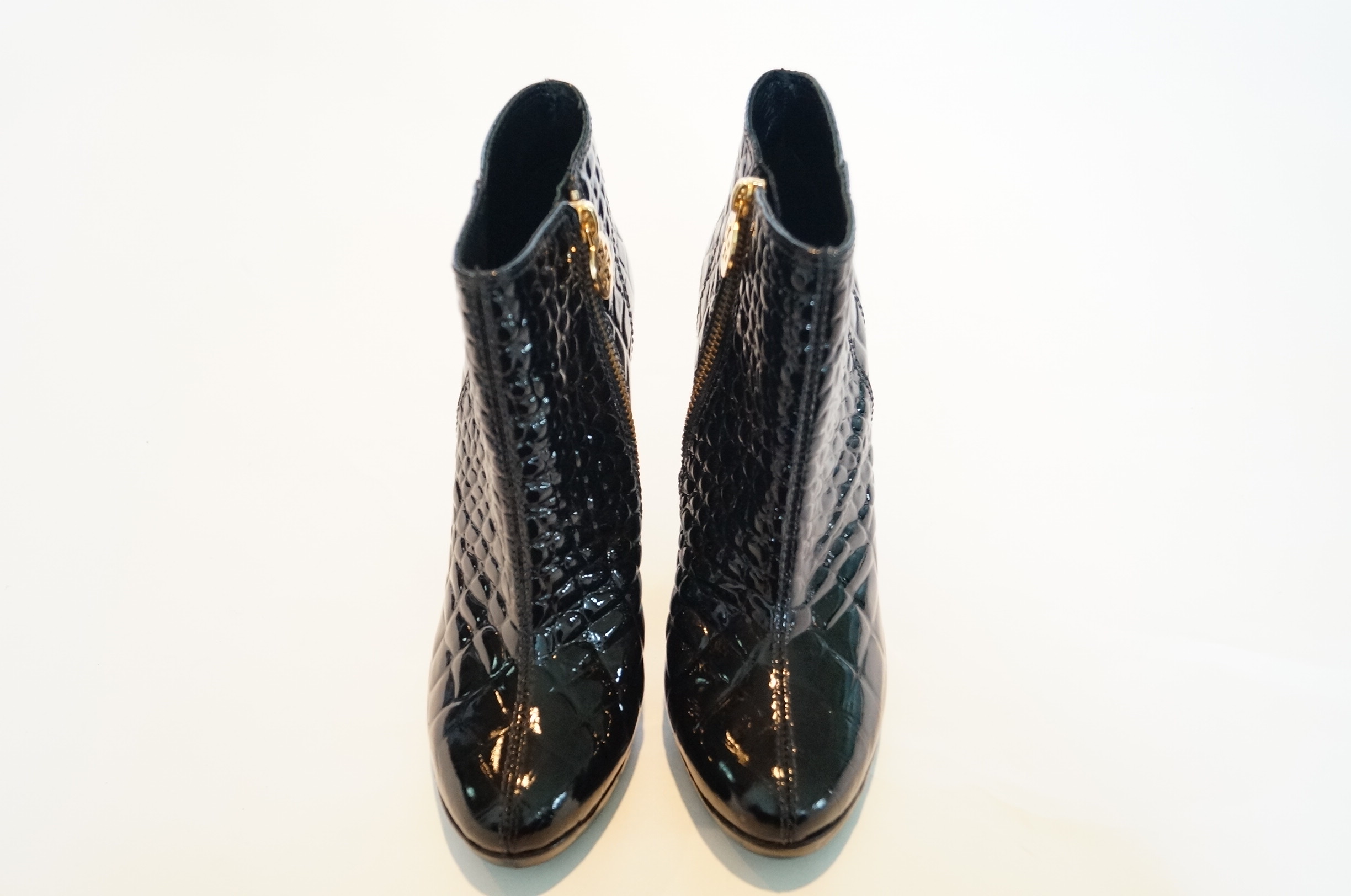 Black Leather Tori Burch Heeled Ankle Boots