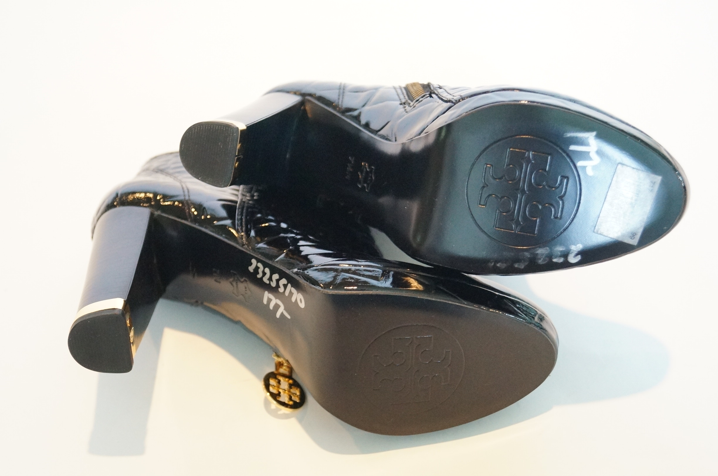 Black Leather Tori Burch Heeled Ankle Boots