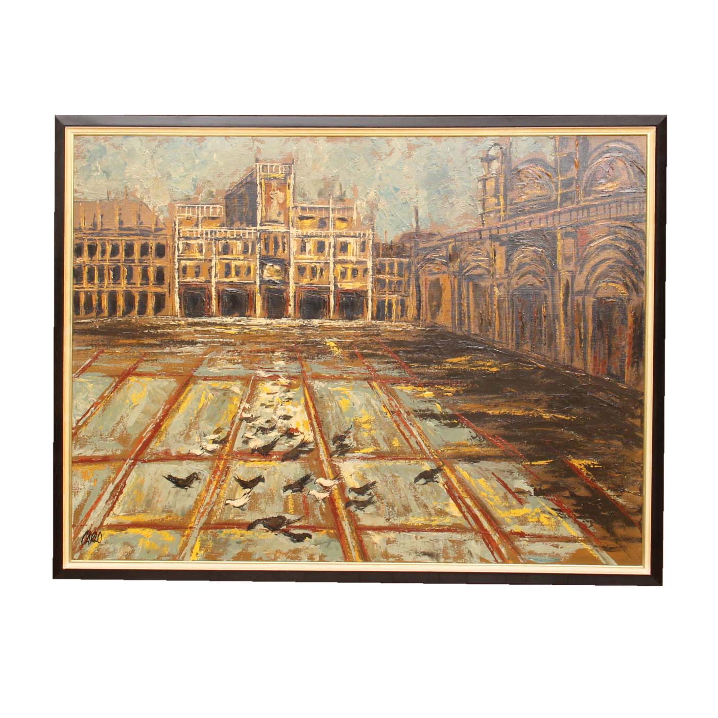 Carlo of Hollywood Large Mid Century Oil Painting