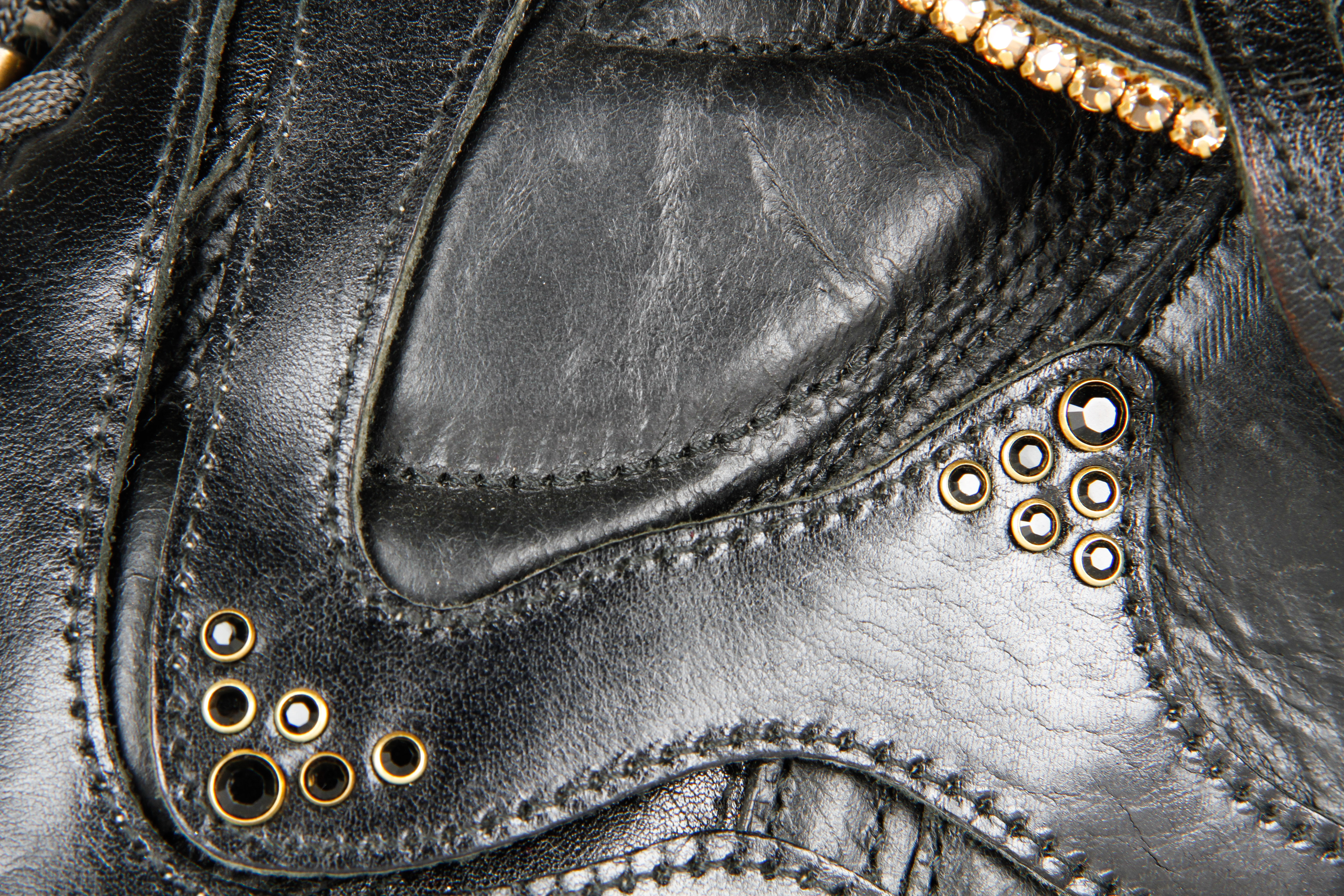 Bracher Emden Black Leather Bag with Crystal Details