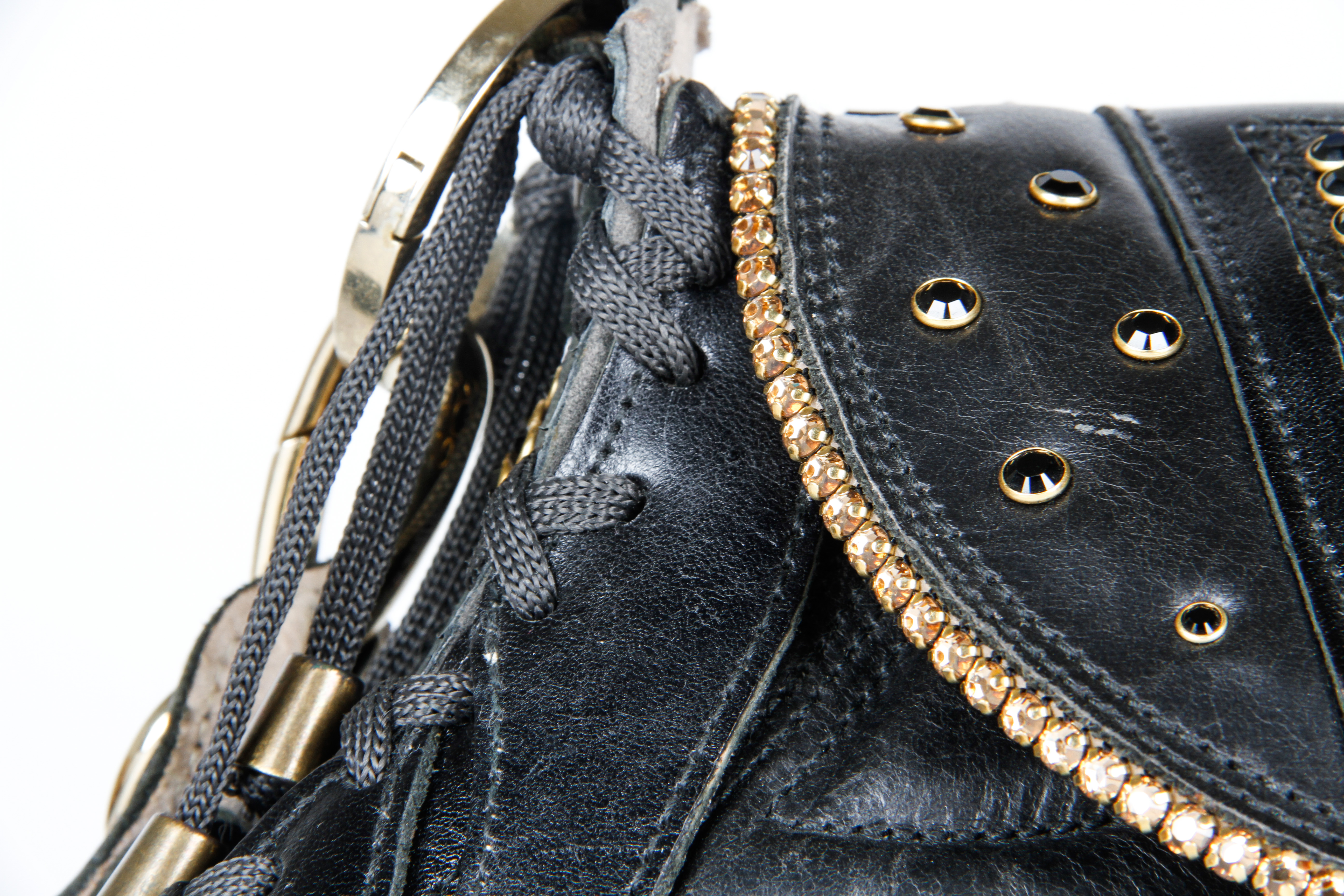 Bracher Emden Black Leather Bag with Crystal Details