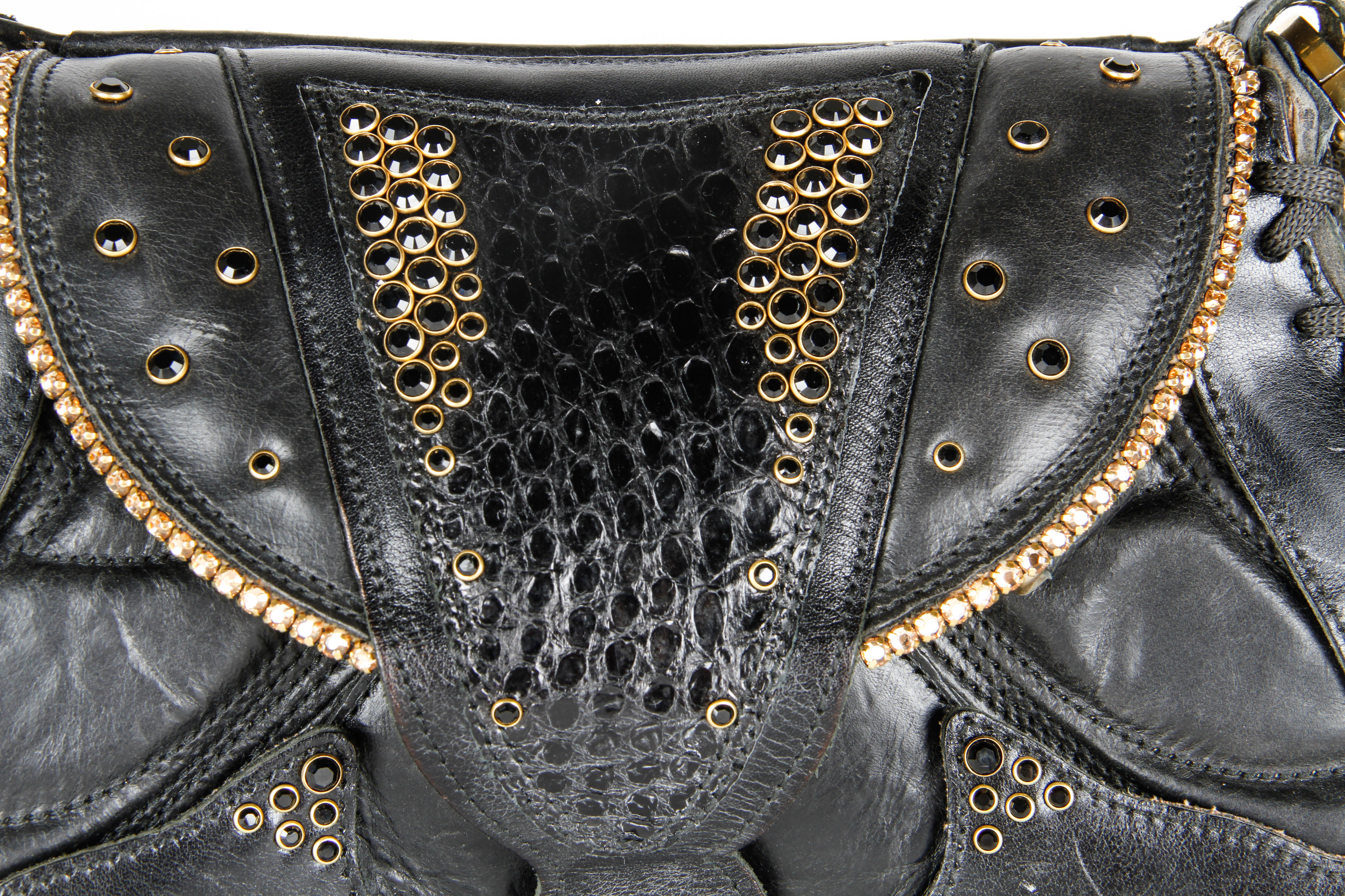 Bracher Emden Black Leather Bag with Crystal Details