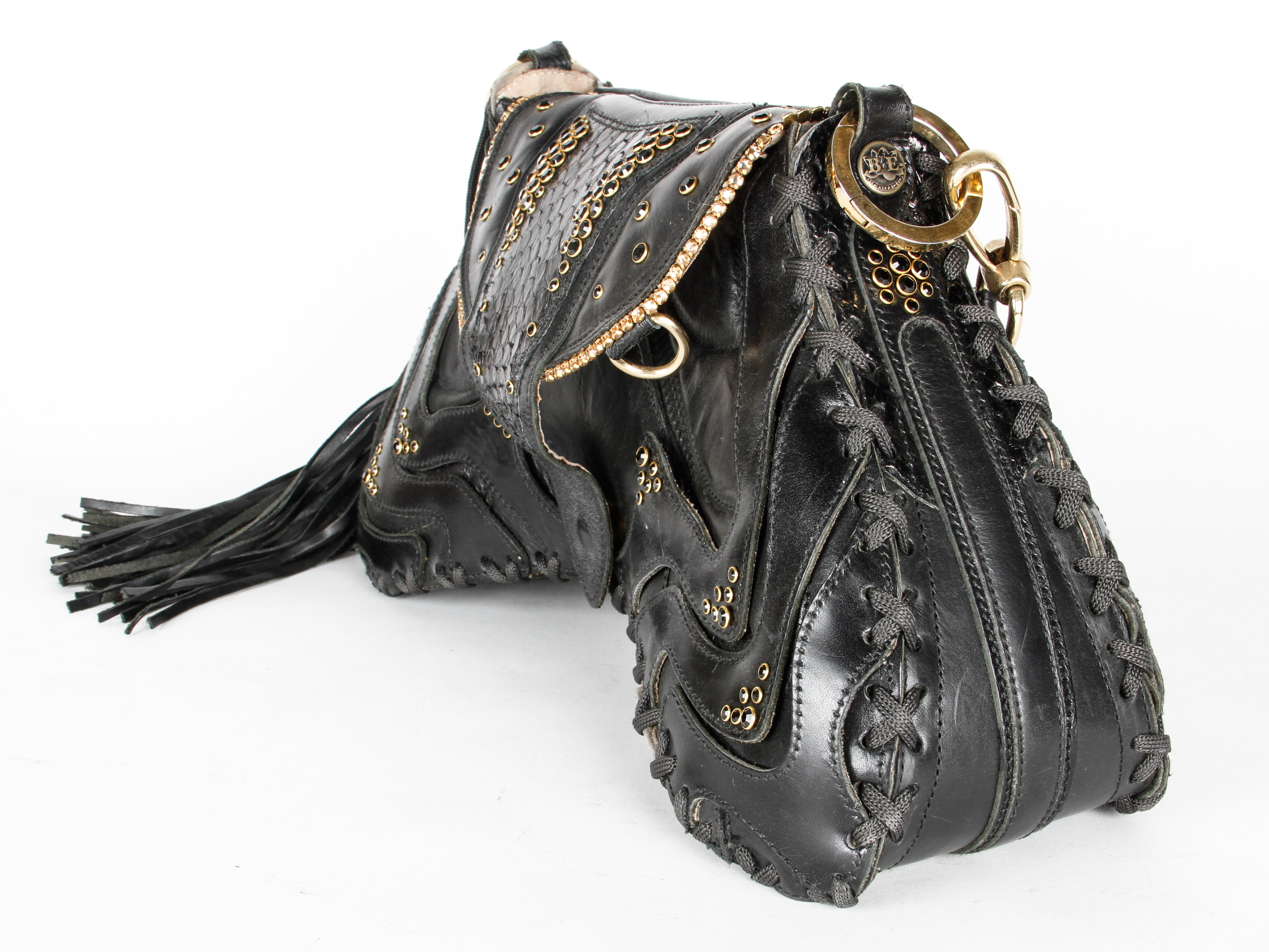 Bracher Emden Black Leather Bag with Crystal Details