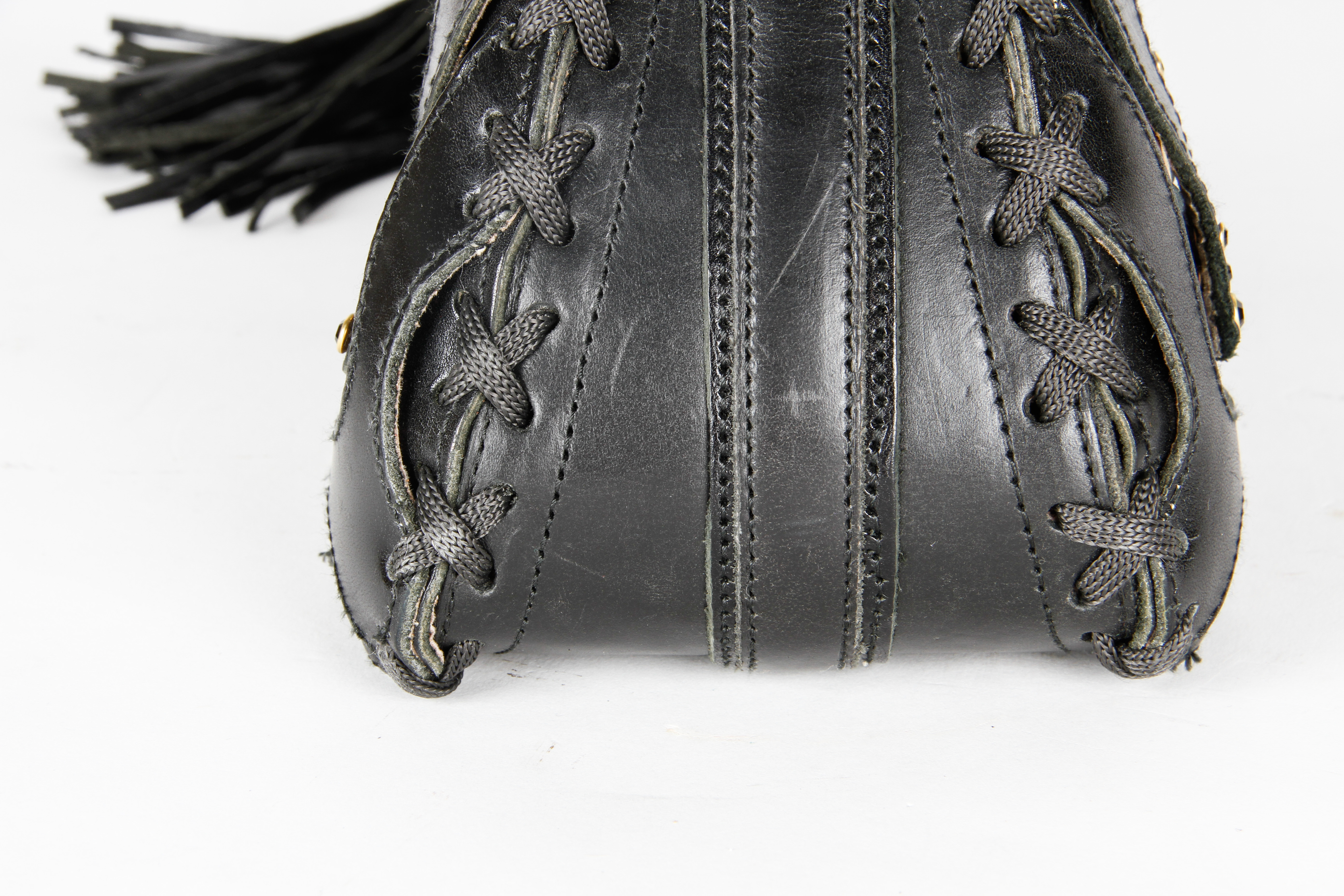 Bracher Emden Black Leather Bag with Crystal Details