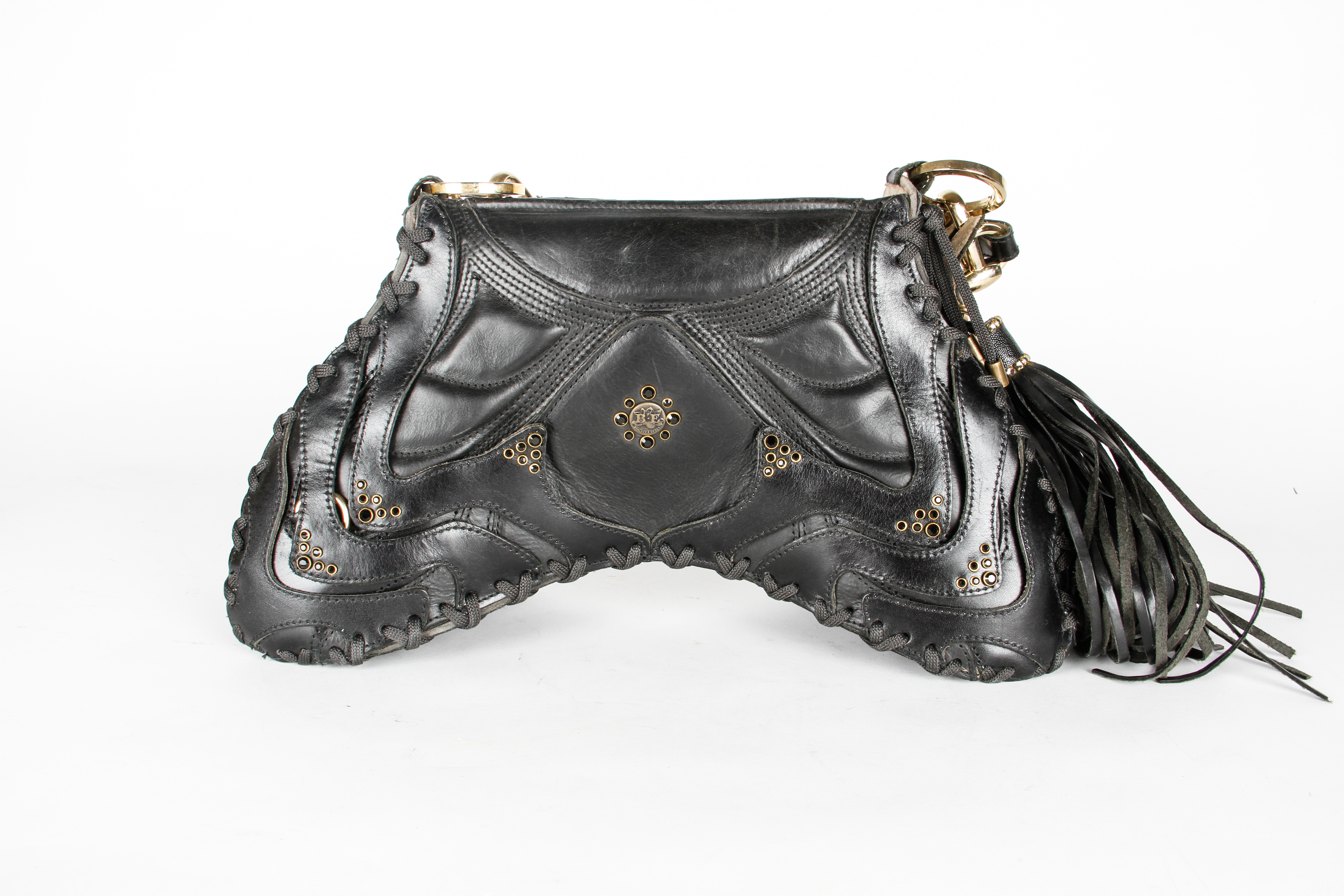 Bracher Emden Black Leather Bag with Crystal Details