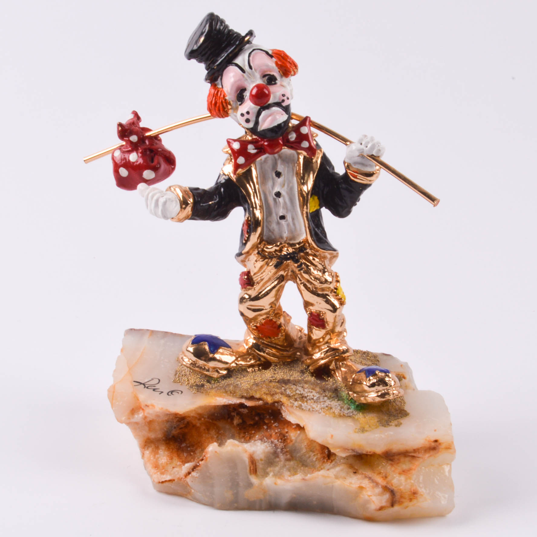 Three Ron Lee Collectible Clowns on Onyx with 24K Details