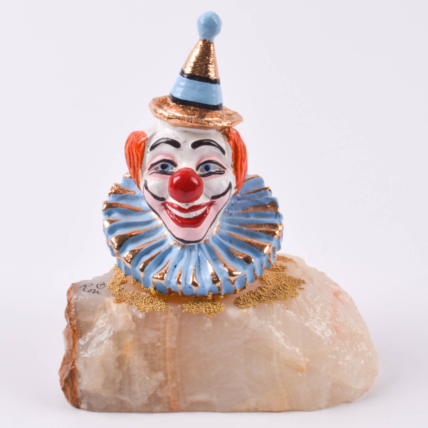 Three Ron Lee Collectible Clowns on Onyx with 24K Details