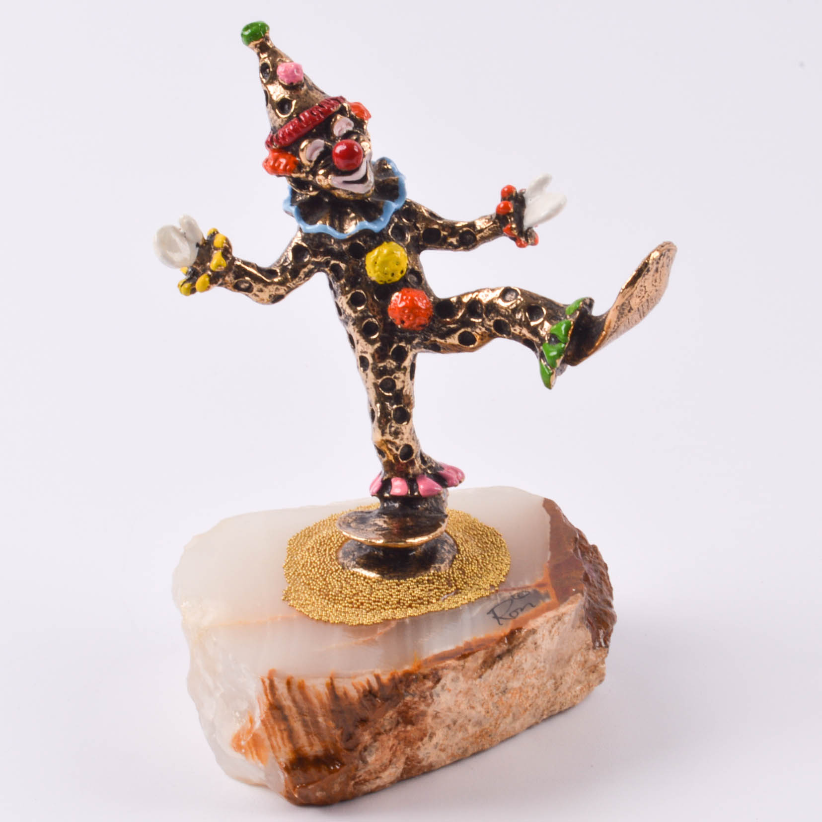 Three Ron Lee Collectible Clowns on Onyx with 24K Details