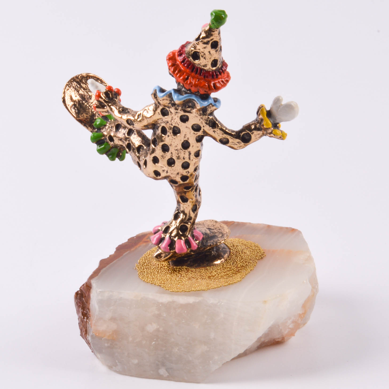 Three Ron Lee Collectible Clowns on Onyx with 24K Details