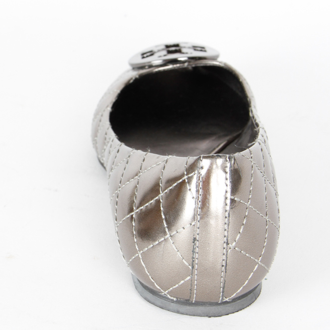 Metallic Pewter Leather Tory Burch Ballet Flats