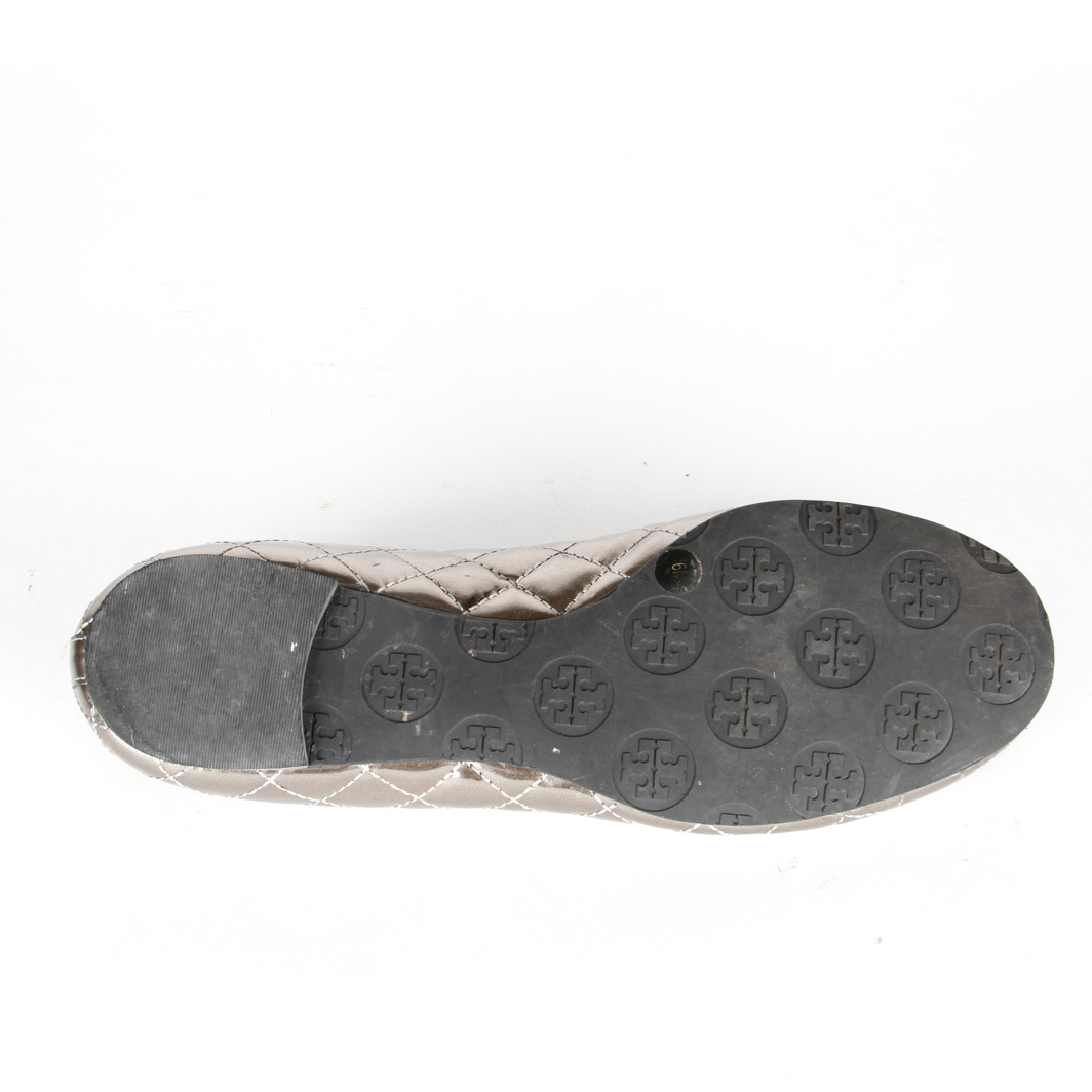 Metallic Pewter Leather Tory Burch Ballet Flats