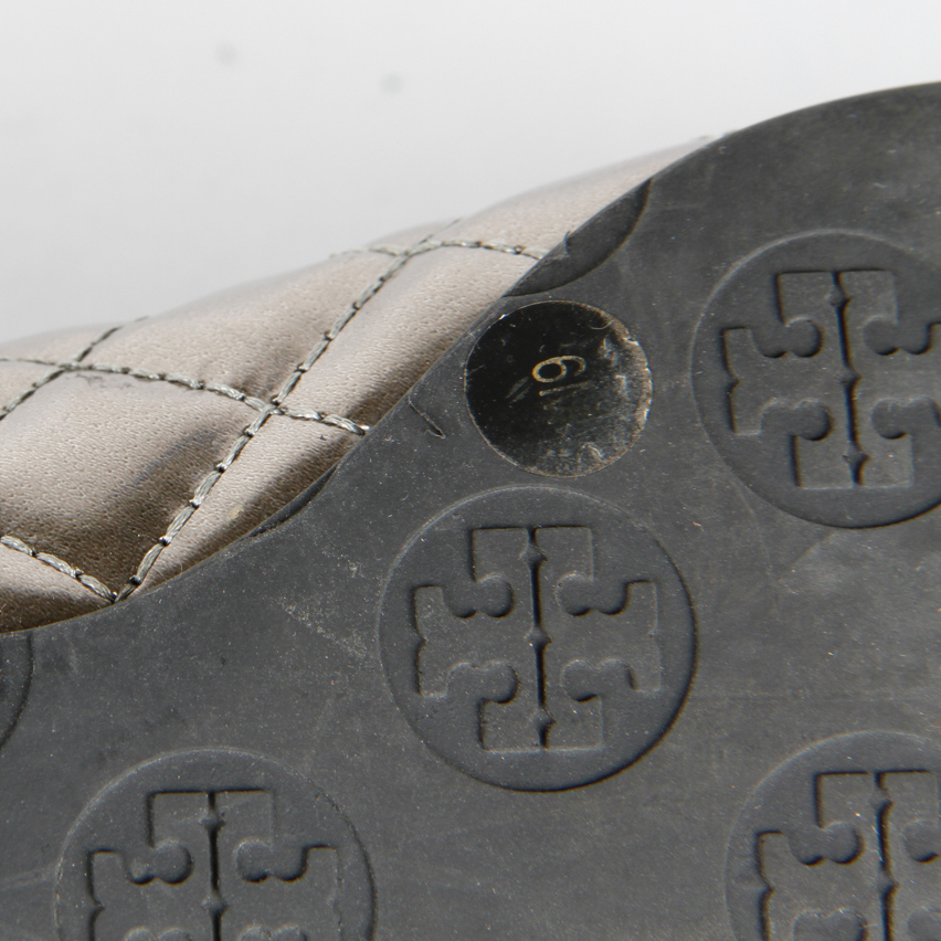 Metallic Pewter Leather Tory Burch Ballet Flats