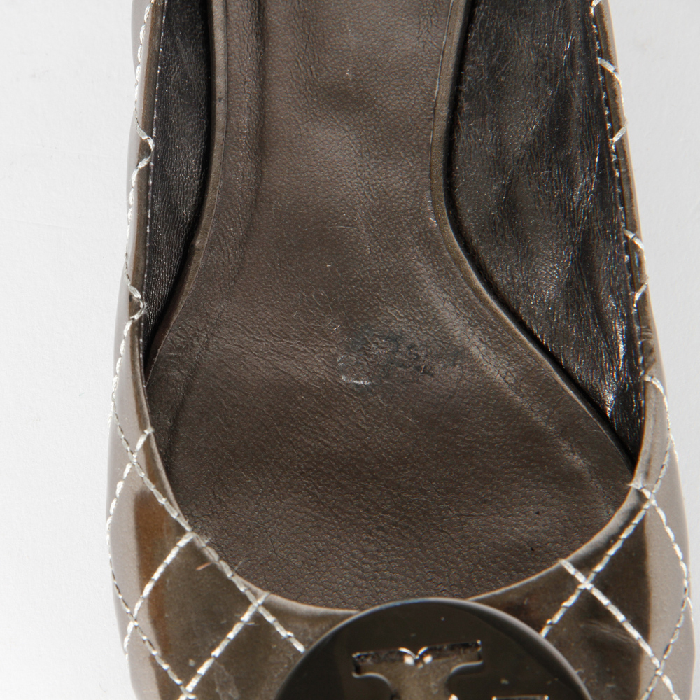 Metallic Pewter Leather Tory Burch Ballet Flats