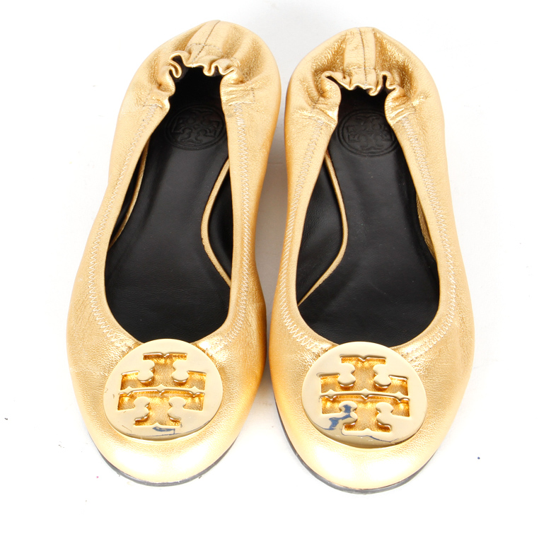 Gold Tone Tory Burch Ballet Flats