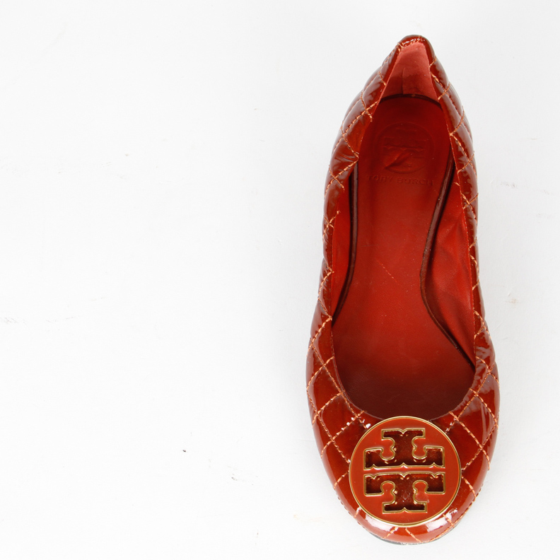 Dark Red Patent Leather Tory Burch Ballet Flats