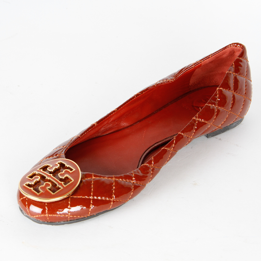 Dark Red Patent Leather Tory Burch Ballet Flats