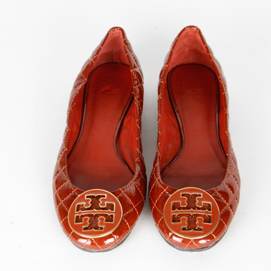 Dark Red Patent Leather Tory Burch Ballet Flats