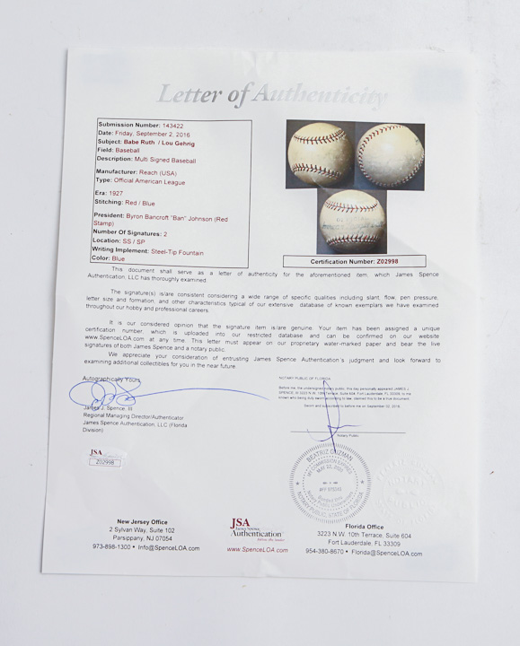 Babe Ruth and Lou Gehrig Autographed Baseball